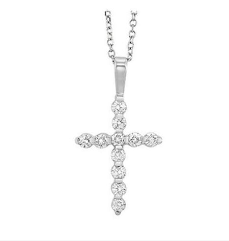 Cross necklace with round diamonds in white gold.