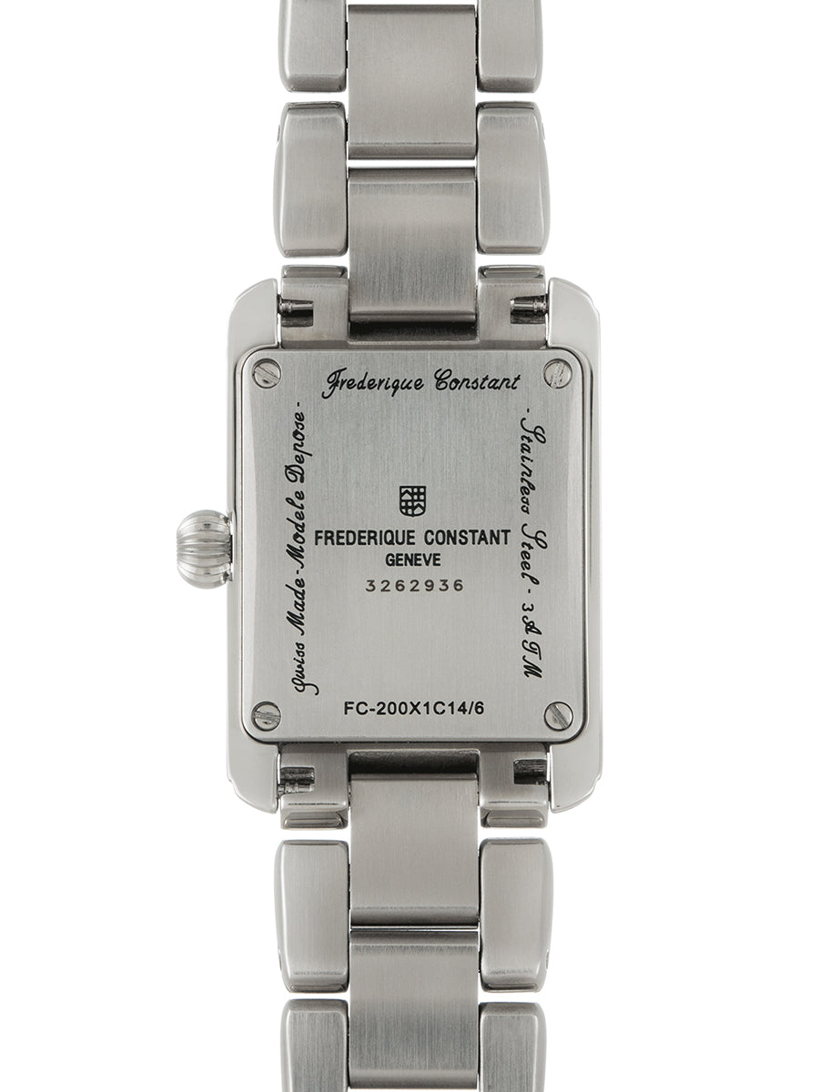 Stainless steel watch back with engraved details.
