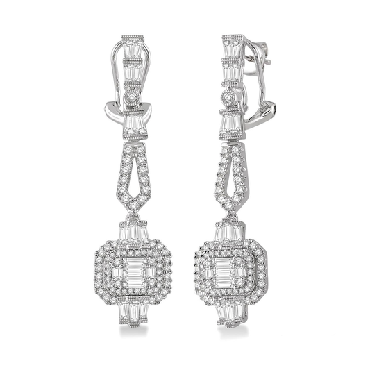 ReMARKable Designs Red Carpet Ready Collection Dangle Natural Diamond Earrings in 18 Karat White Gold with 1.843ctw Various Shapes Diamonds, Clarity: VS1-VS2, Color: G/H