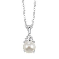Pendant Semi-Precious Color Collection Color Gemstone Necklace in 10 Karat White with 1 Freshwater Pearl 4mm-4mm