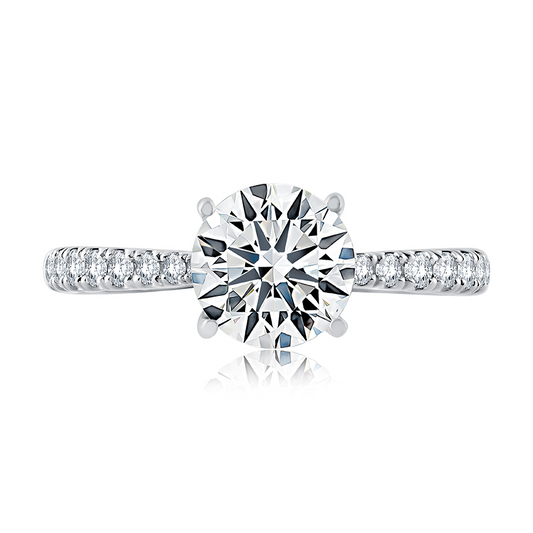 Side Stone Natural Diamond Semi-Mount Engagement Ring in 14 Karat White Round Diamond, totaling 0.27ctw