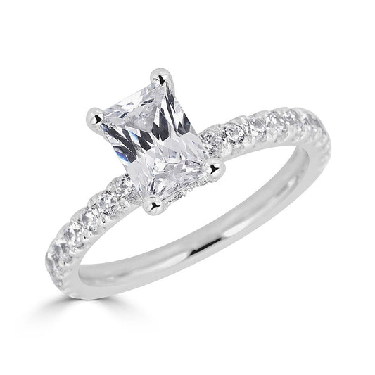 Hidden Accent Lab-Grown Diamond Semi-Mount Engagement Ring in 14 Karat White with 46 Round Lab Grown Diamonds, totaling 0.57ctw