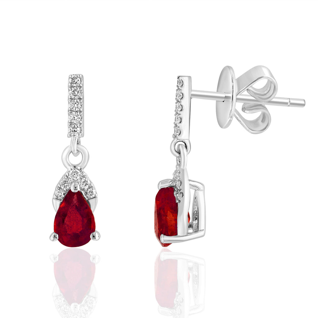Pear-shaped ruby earrings with diamond accents.