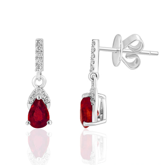 Pear-shaped ruby earrings with diamond accents.