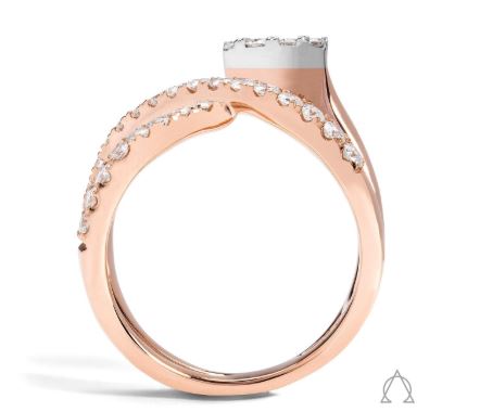 14K white-rose diamond ring with round diamonds.