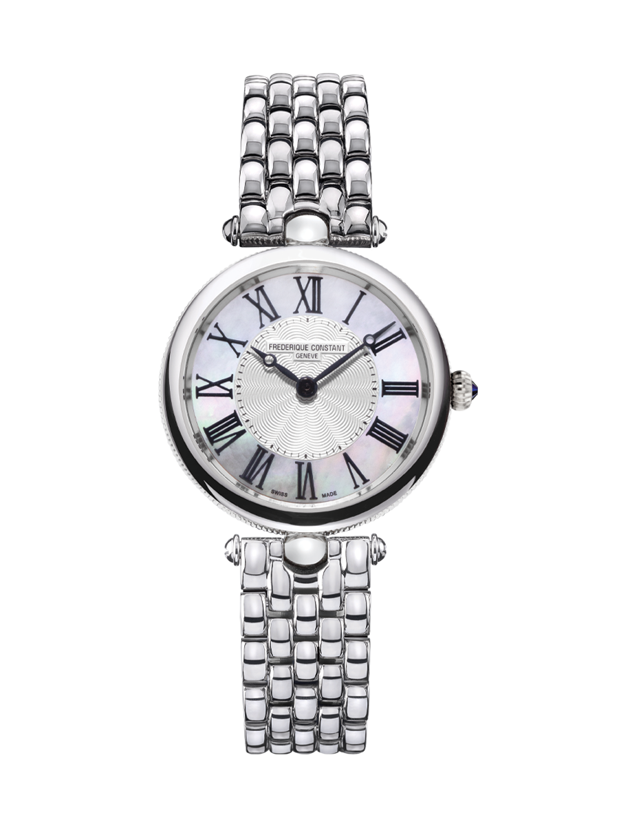 Stainless steel watch, Mother of Pearl dial.