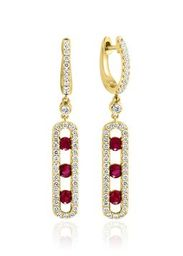 Yellow gold earrings with rubies and diamonds.