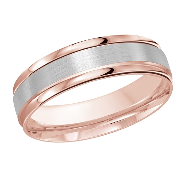 14K white-pink gold carved band, 6MM.