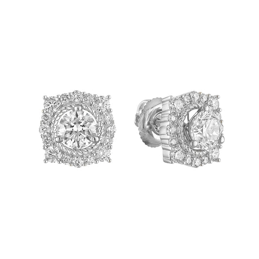 Round diamond earrings in white gold.