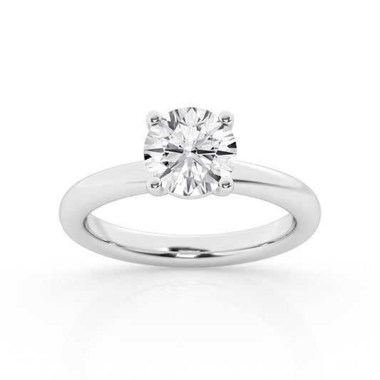 Solitaire Lab-Grown Diamond Complete Engagement Ring in 14 Karat White with 1 Round Lab Grown Diamond, Color: E, Clarity: VS1, totaling 2.00ctw