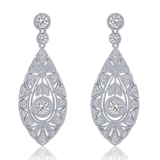 14K white gold diamond drop earrings.