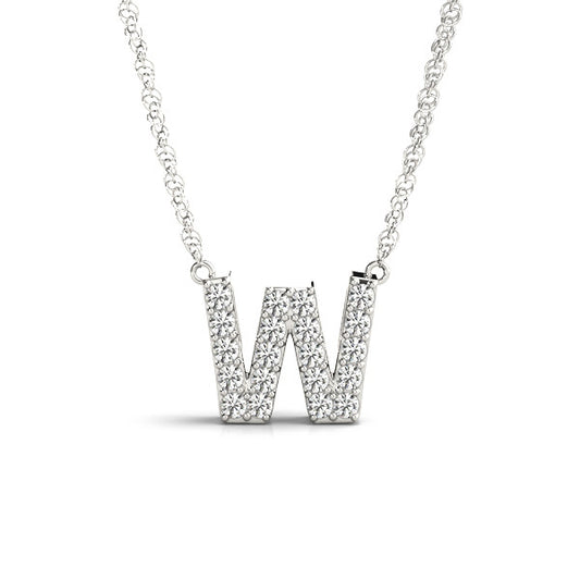 Diamond "W" pendant on white gold chain.