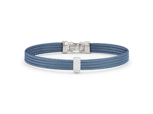 Blue cable bracelet with diamond accent.