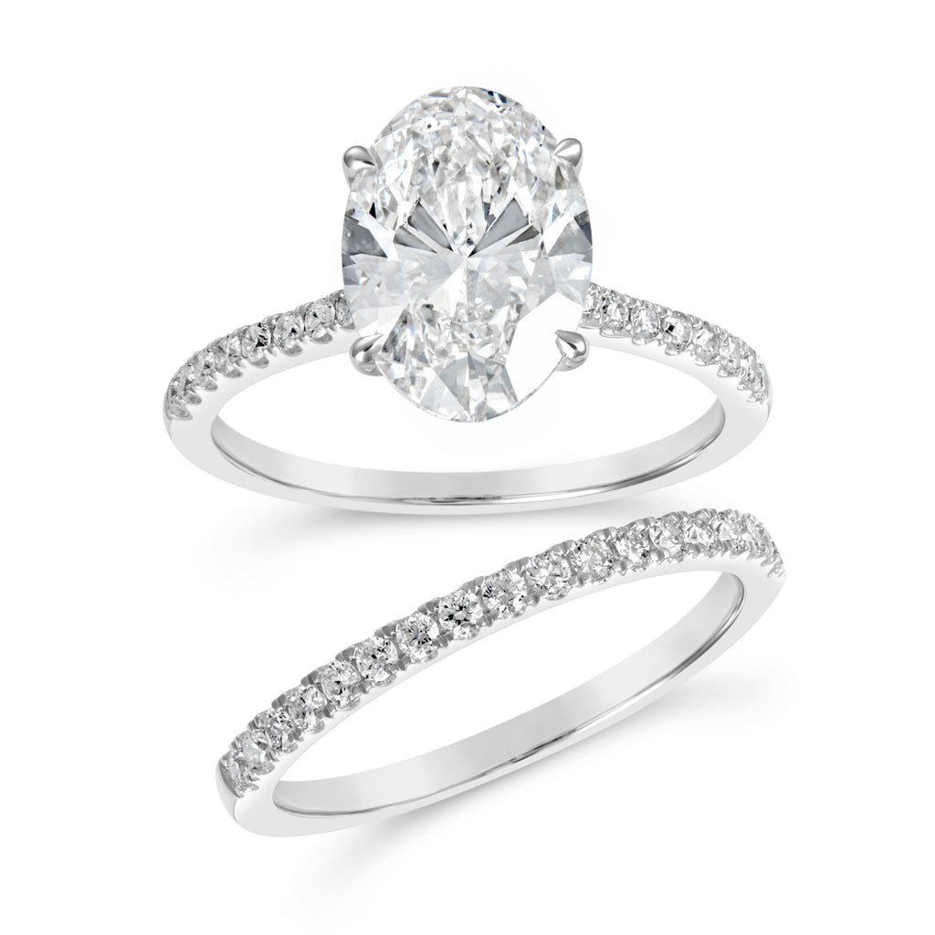 Lab-Grown Diamond Lab-Grown Complete Diamond Wedding Set in 14 Karat White with 3.07ctw G VS1 Oval Lab Grown Diamond