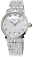 Stainless steel watch with diamond accents.