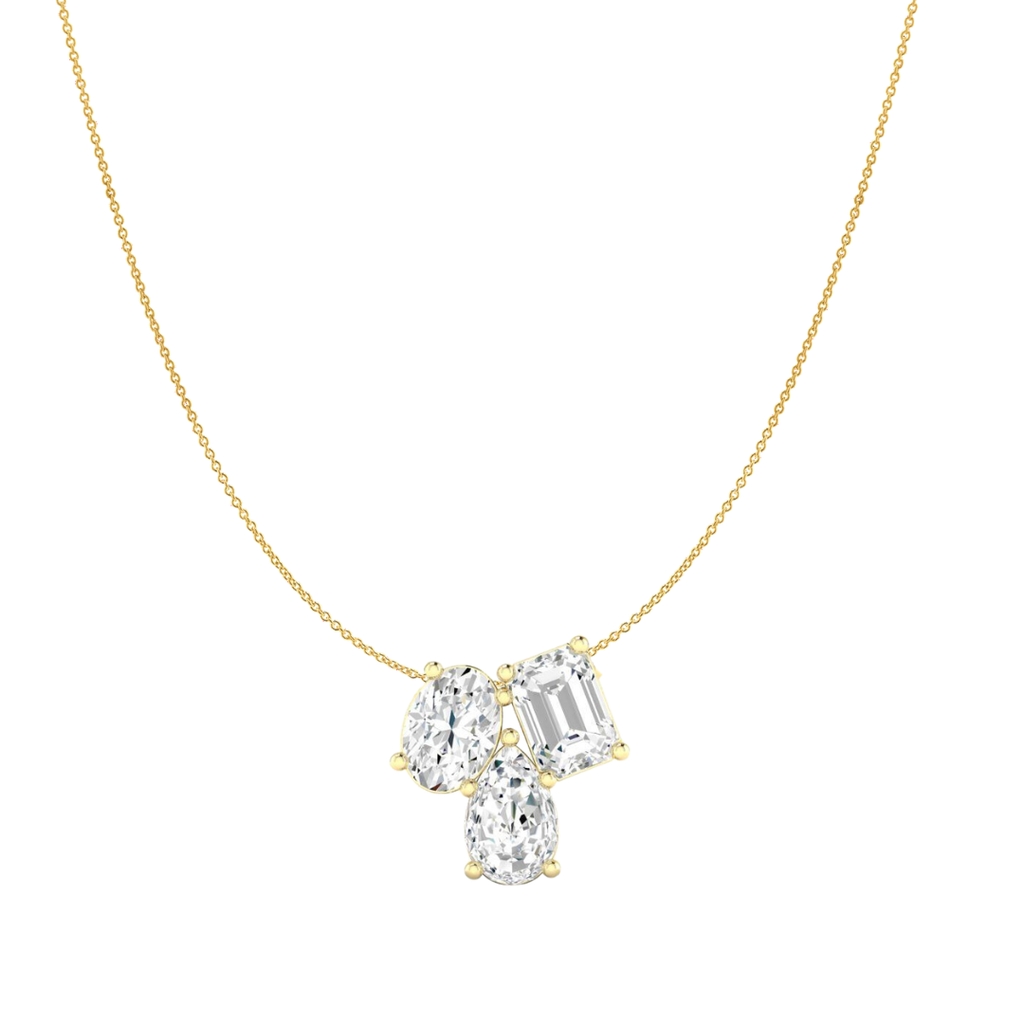Lab-grown diamond pendant on yellow gold chain.