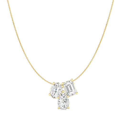Lab-grown diamond pendant on yellow gold chain.
