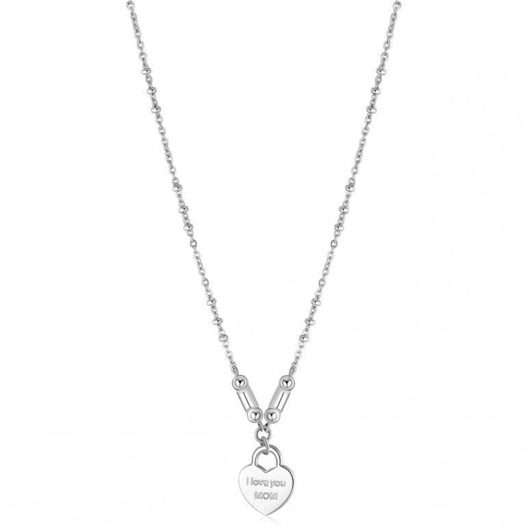 Stainless steel heart necklace with crystals.
