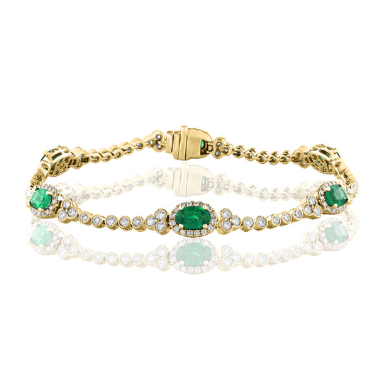JEWELS BY JACOB Color Gemstone Bracelet with 6 Oval Emeralds 2.48ctw in 14 Karat Yellow Gold