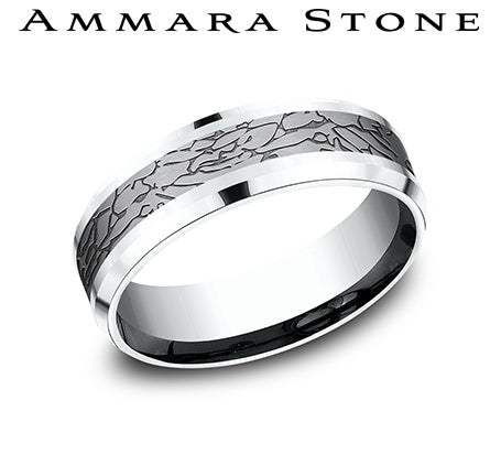 Ammara Stone Collection Carved Band (No Stones) in Tantalum - 14 Karat White - Grey 7MM