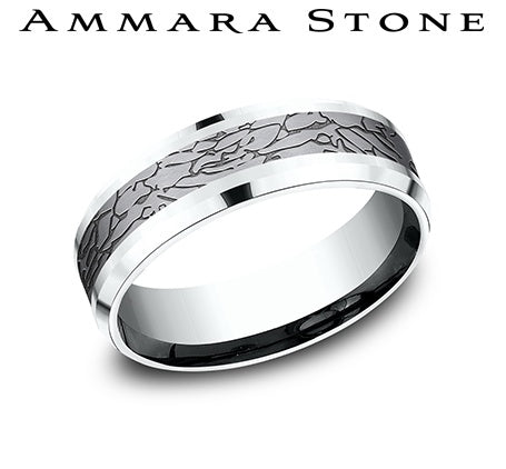 Tantalum white-grey carved band, polished finish.