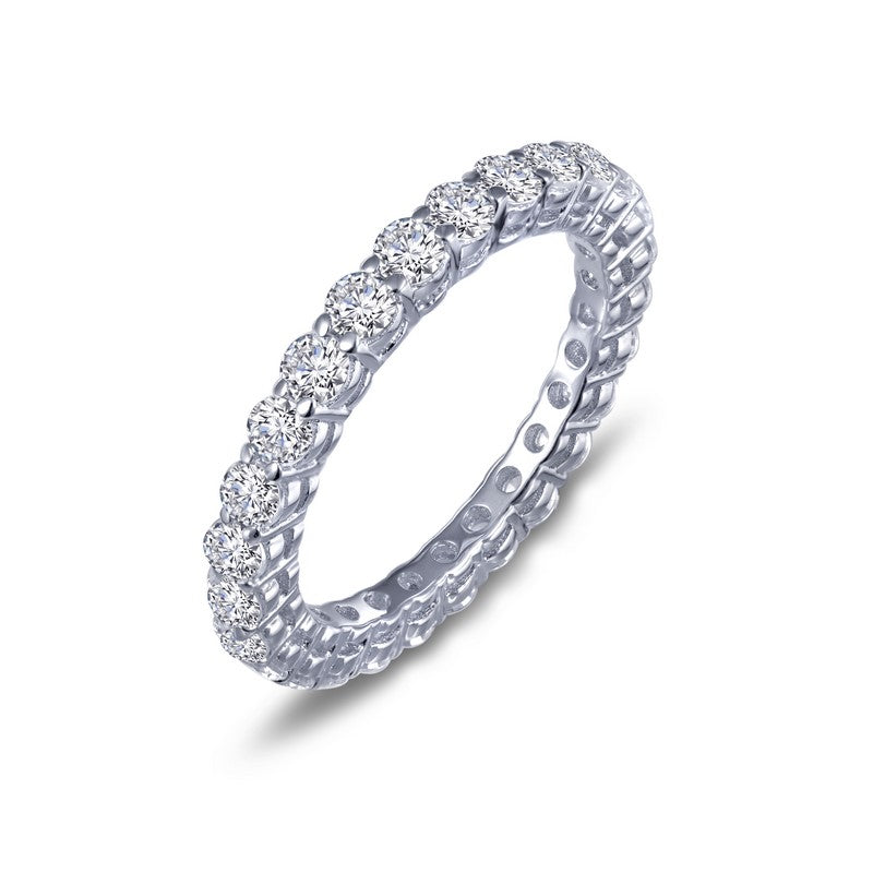 Simulated Diamond Band in Platinum Bonded Sterling Silver