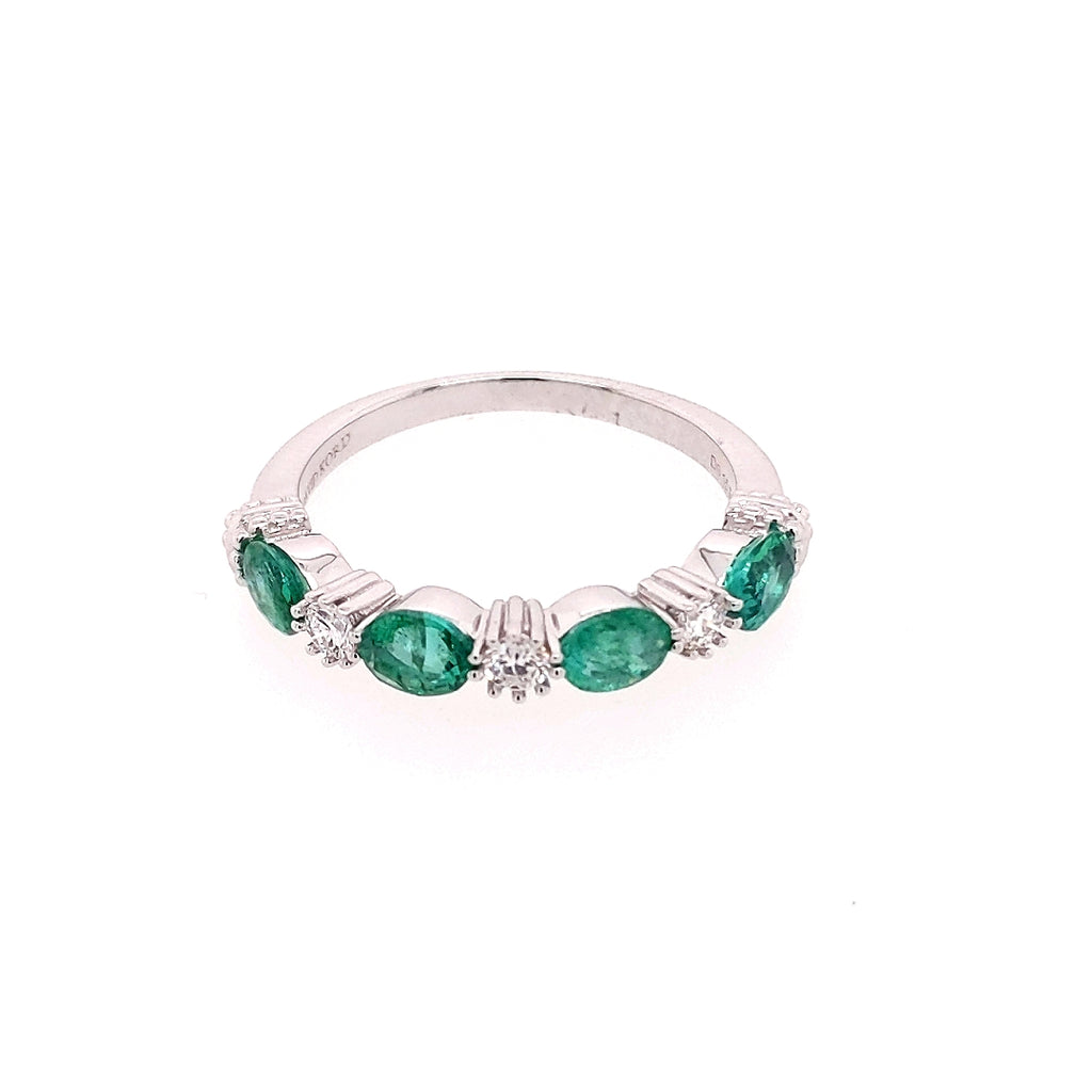 Precious Color Collection Color Gemstone Color Gemstone Band in 14 Karat White with 4 Oval Emeralds 0.93ctw