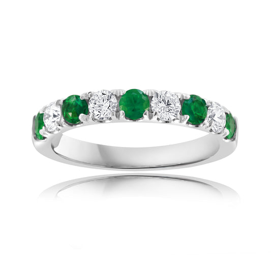 Precious Color Collection Color Gemstone Band in 14 Karat White with 5 Round Emeralds 0.43ctw