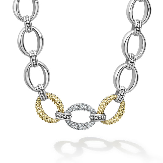Caviar Lux Collection Natural Diamond Necklace in Sterling Silver - 18 Karat White - Yellow with 0.35ctw G/H SI2 Round Diamond