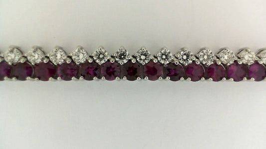 Tennis Color Gemstone Necklace in 14 Karat White Round Ruby 13.51ctw