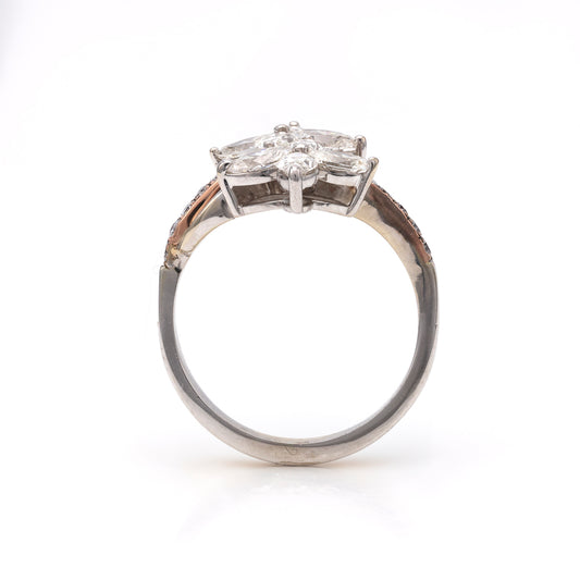 14K white gold ring with marquise diamonds.