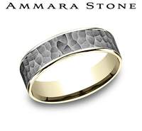 Tantalum yellow-grey carved band, hammered finish.