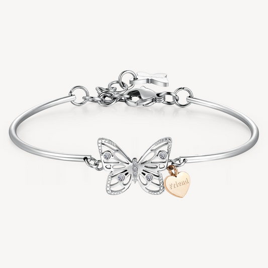 Stainless steel bracelet with butterfly charm.