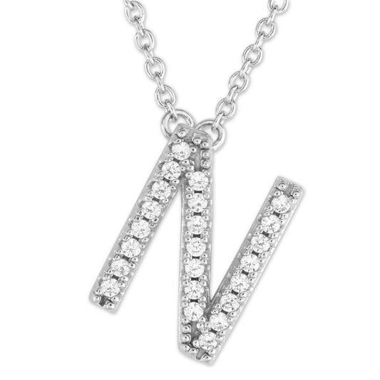 Sterling silver initial necklace with zirconia.