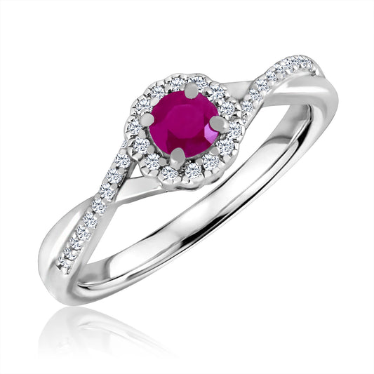 Sterling silver ring with round ruby centerpiece.