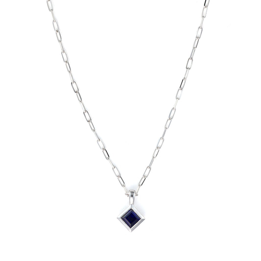 Princess blue sapphire pendant necklace.