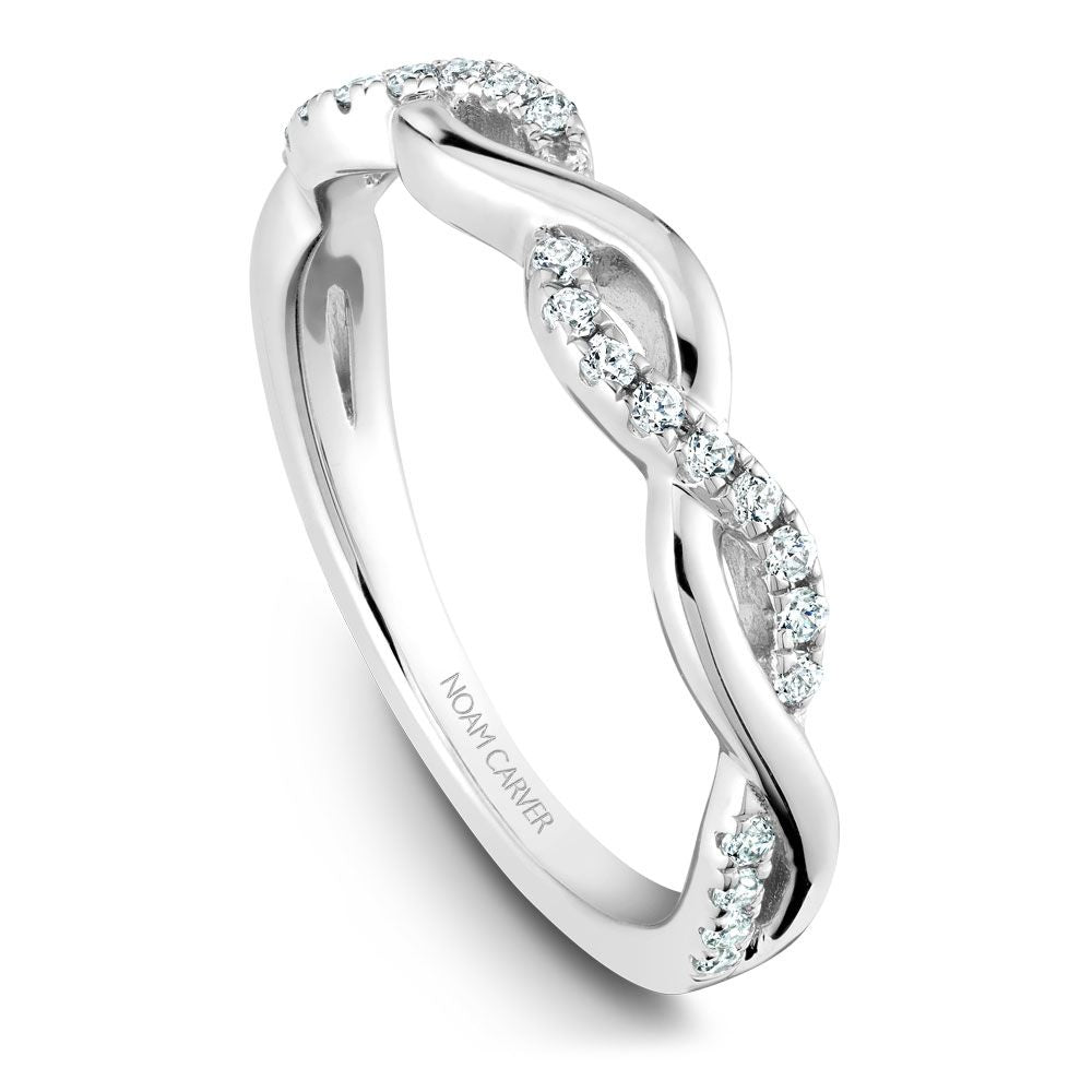 Rose gold band with intertwined diamond design.