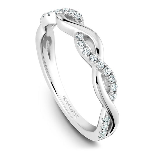 Rose gold band with intertwined diamond design.