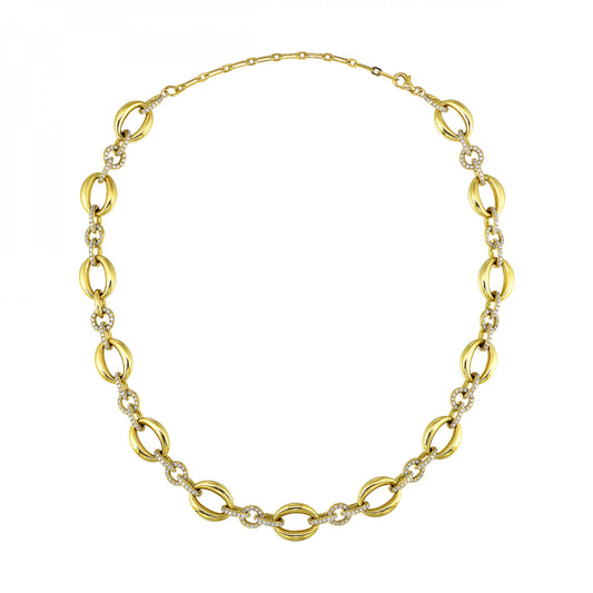 18K yellow gold necklace with round diamonds.