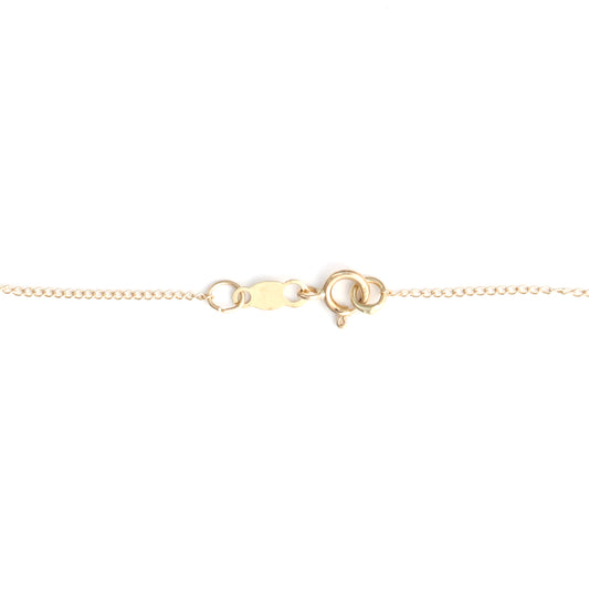 14K yellow gold necklace clasp detail.