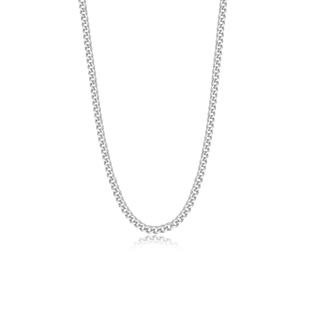 Sterling silver polished curb chain necklace.