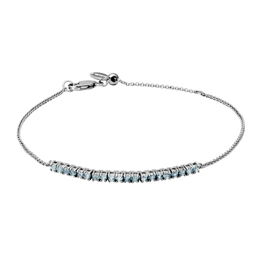 Station Color Gemstone Bracelet in Sterling Silver White with 20 Round Aquamarines