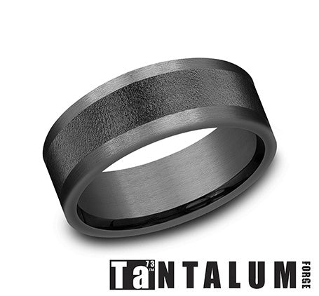 Tantalum grey carved band, satin finish.