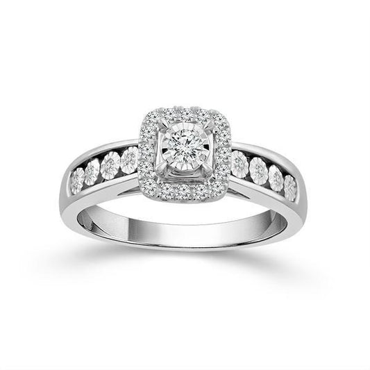 Halo Natural Diamond Complete Engagement Ring in 10 Karat White with 0.24ctw Round Diamonds