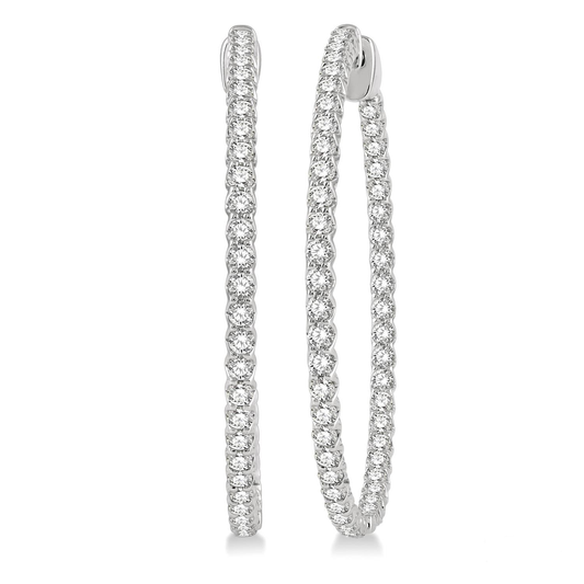 Memorable Moments Collection Large Hoop Natural Diamond Earrings in 14 Karat White with 2.85ctw I/J I1 Round Diamonds
