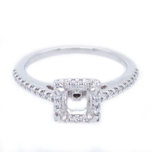 Halo Natural Diamond Semi-Mount Engagement Ring in 14 Karat White Round Diamond, totaling 0.25ctw