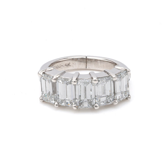 Seven-stone emerald-cut diamond ring.