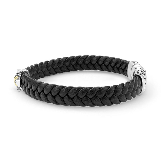 LAGOS Anthem Collection Braid Bracelet (No Stones) in Sterling Silver with Leather White and Yellow