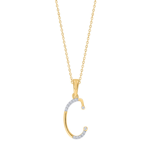 Yellow gold necklace with diamond-accented "C" pendant.