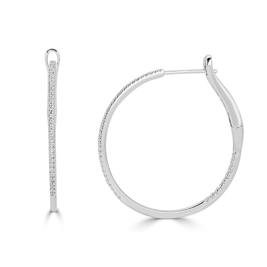 Single Row Round Hoop Earth Mined Diamond Earrings in 14 Karat White